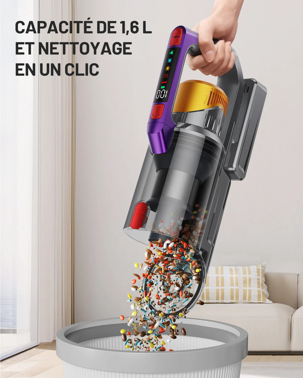Kissof S17 Pro 550W/55KPA Cordless Vacuum Cleaner, 60Mins  Self-Standing Vacuum Cleaners for Home, Anti-Tangle Stick Vacuum