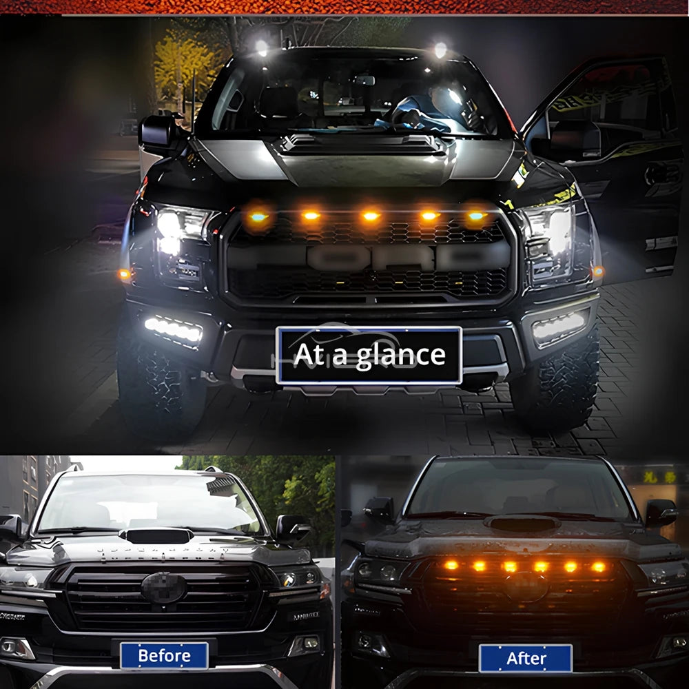 4X Car Grille Light Yellow Light Daytime Running Light LED Decorative Warning Light Pickup Truck Haze Light 12V Control Raptor