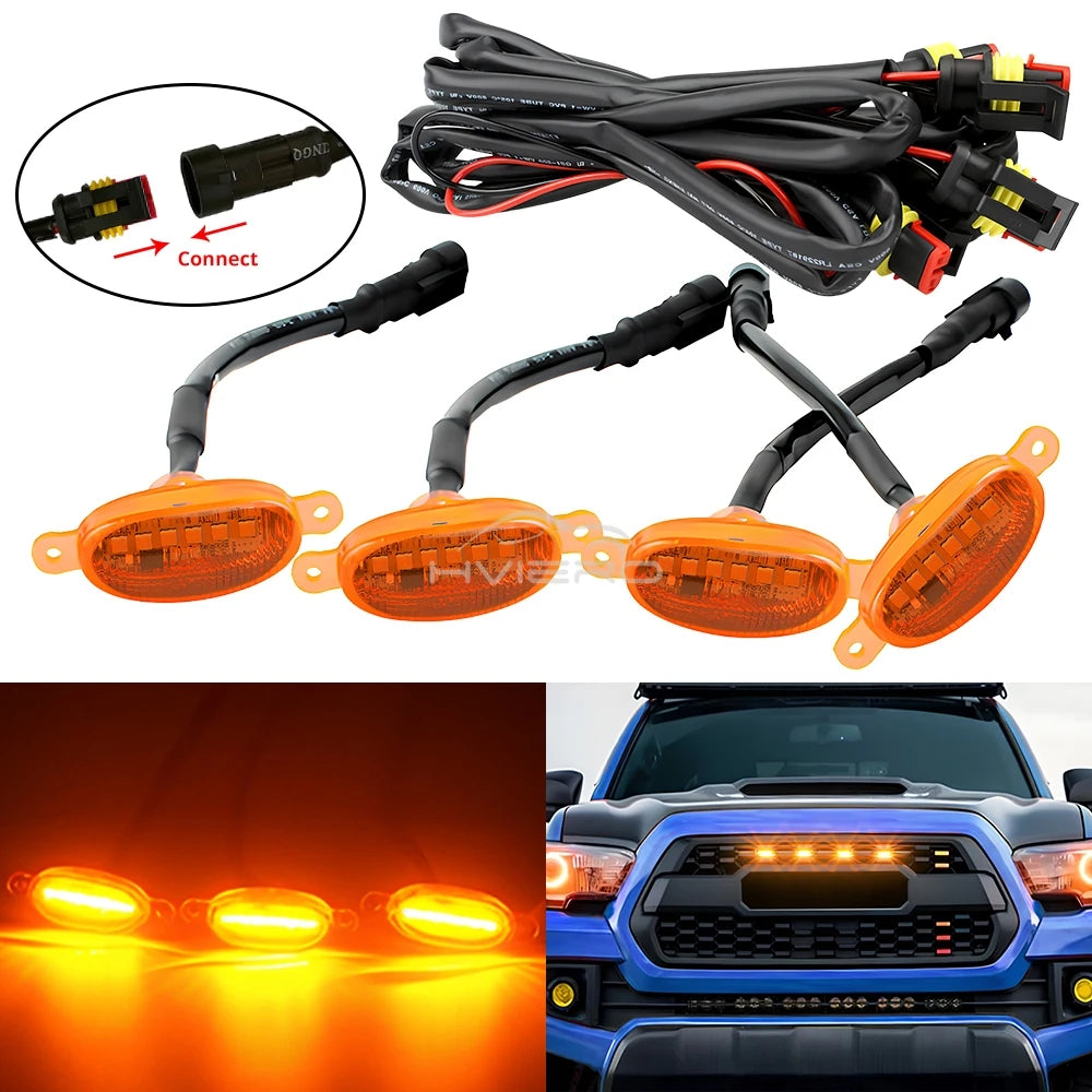 4X Car Grille Light Yellow Light Daytime Running Light LED Decorative Warning Light Pickup Truck Haze Light 12V Control Raptor