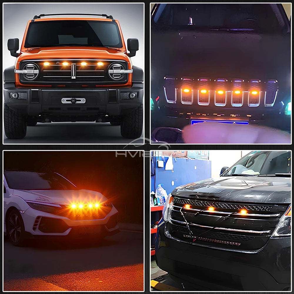 4X Car Grille Light Yellow Light Daytime Running Light LED Decorative Warning Light Pickup Truck Haze Light 12V Control Raptor